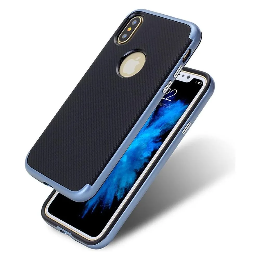 König Design Apple iPhone X Hülle Case Handy Cover Schutz Tasche Schutzhülle Carbon Etui Blau