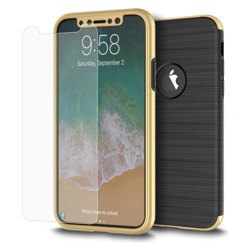 König Design Apple iPhone X Hülle Case Handy Cover Schutz Tasche Schutzhülle Carbon Etui Gold