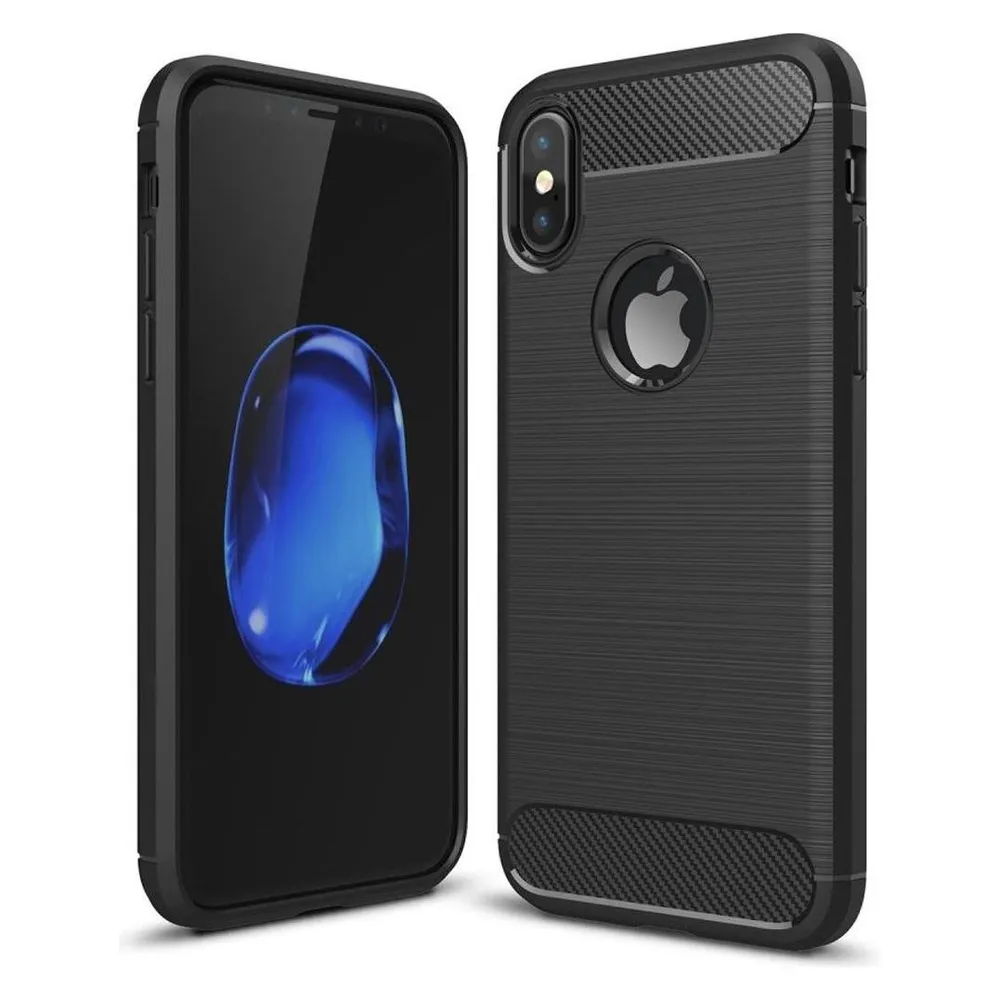 König Design Apple iPhone XS TPU Case Carbon Fiber Optik Brushed Motiv Schutz Hülle Schwarz