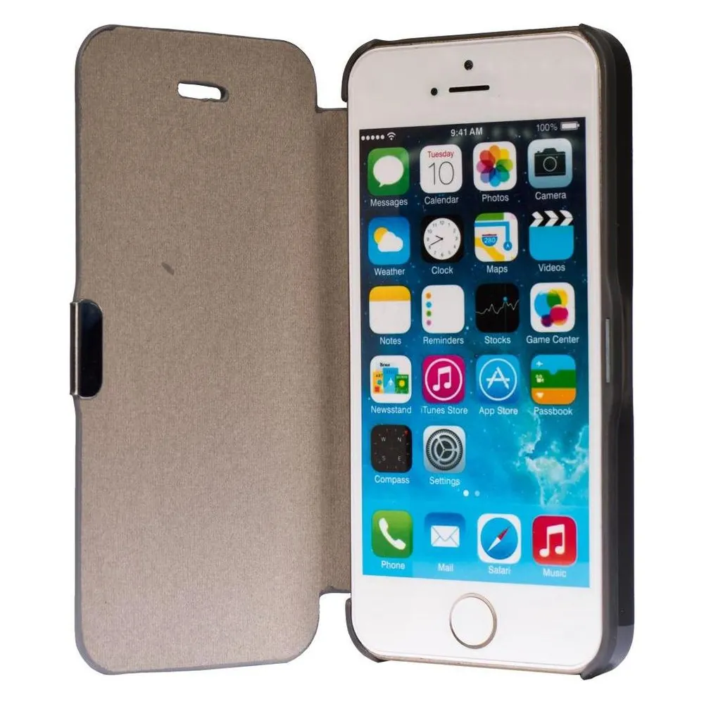 König Design Flip Cover Schutzhülle Slim Case Handyhülle Bookstyle für Apple iPhone 5 / 5s / SE Grau