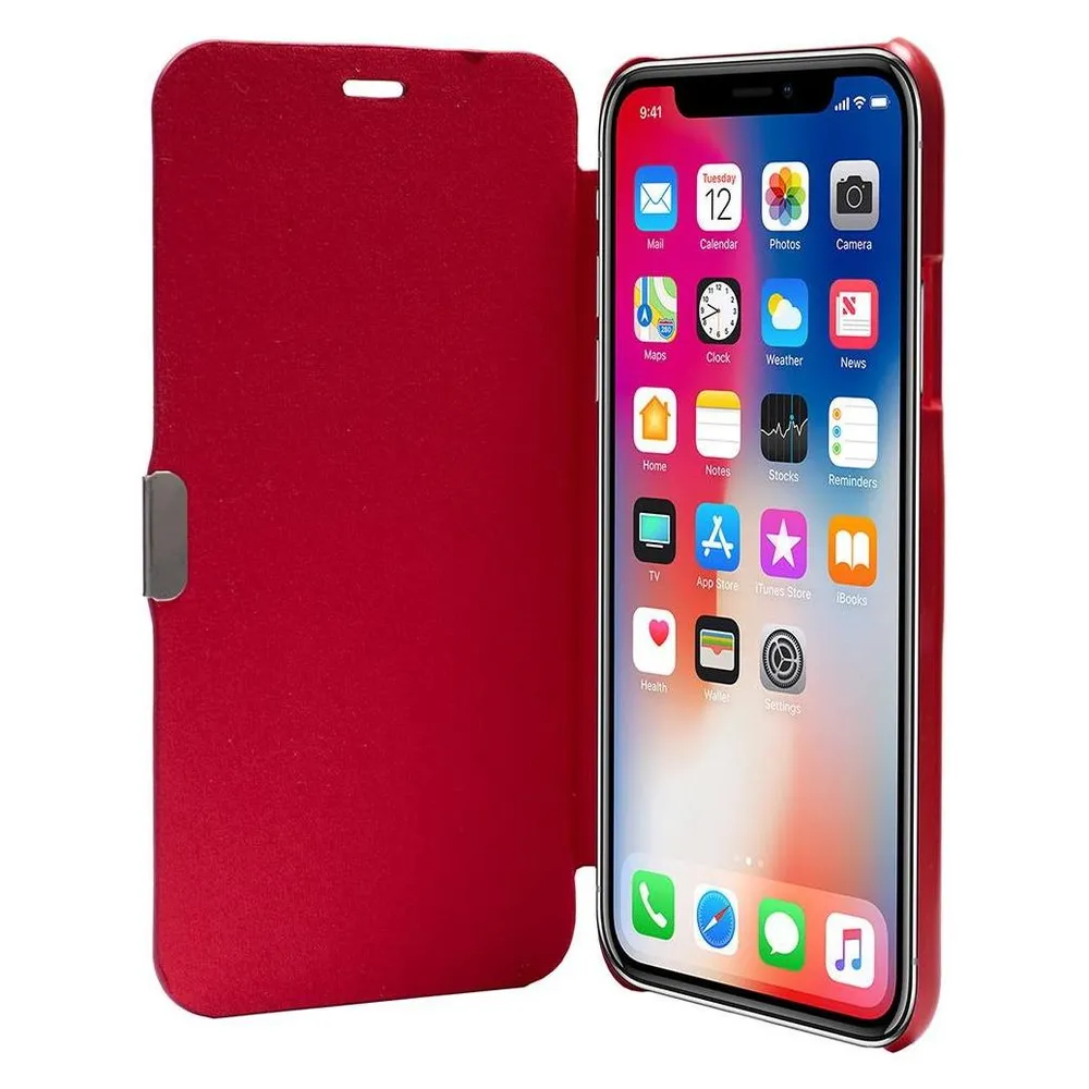 König Design Flip Cover Schutzhülle Slim Case Handyhülle Bookstyle für Apple iPhone X Rot
