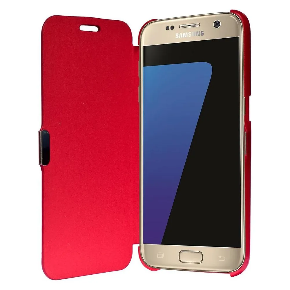 König Design Flip Cover Schutzhülle Slim Case Handyhülle Bookstyle für Samsung Galaxy S7 Edge Rot