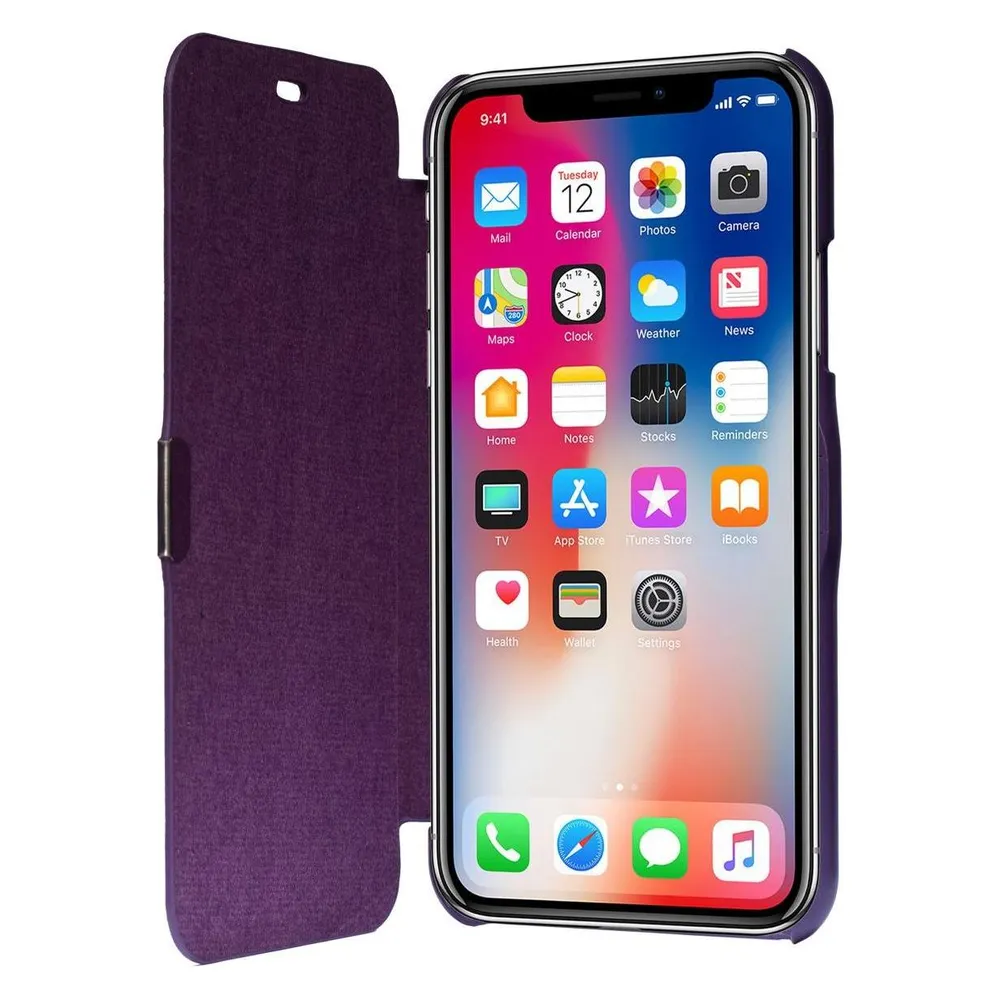 König Design Flip Cover Schutzhülle Slim Case Handyhülle Bookstyle für Apple iPhone X Violett