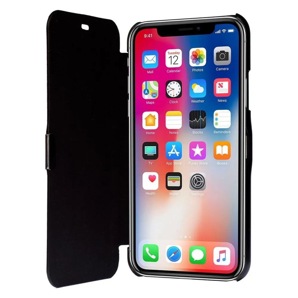 König Design Flip Cover Schutzhülle Slim Case Handyhülle Bookstyle für Apple iPhone X Schwarz