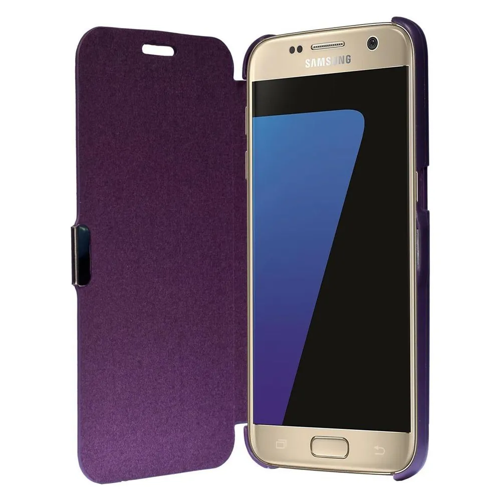 König Design Flip Cover Schutzhülle Slim Case Handyhülle Bookstyle für Samsung Galaxy S7 Violett
