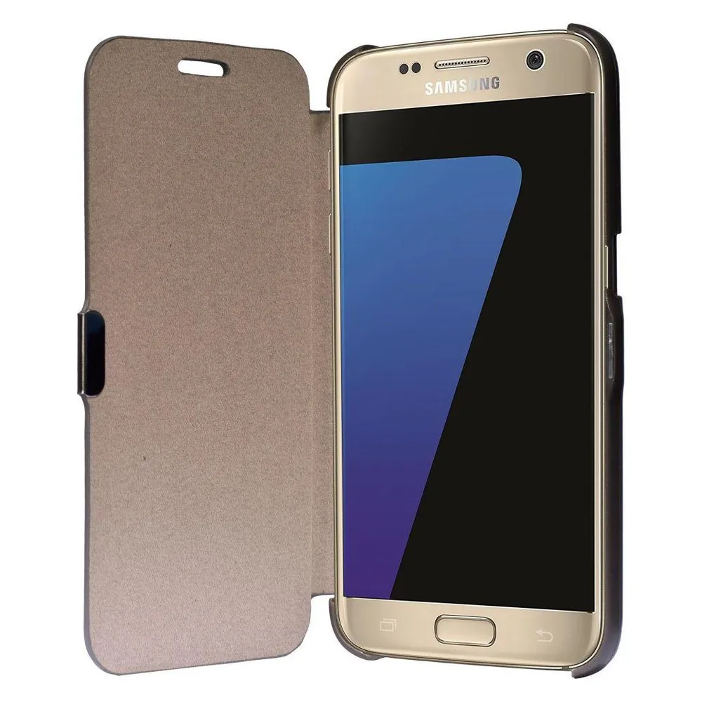 König Design Flip Cover Schutzhülle Slim Case Handyhülle Bookstyle für Samsung Galaxy S7 Edge Grau