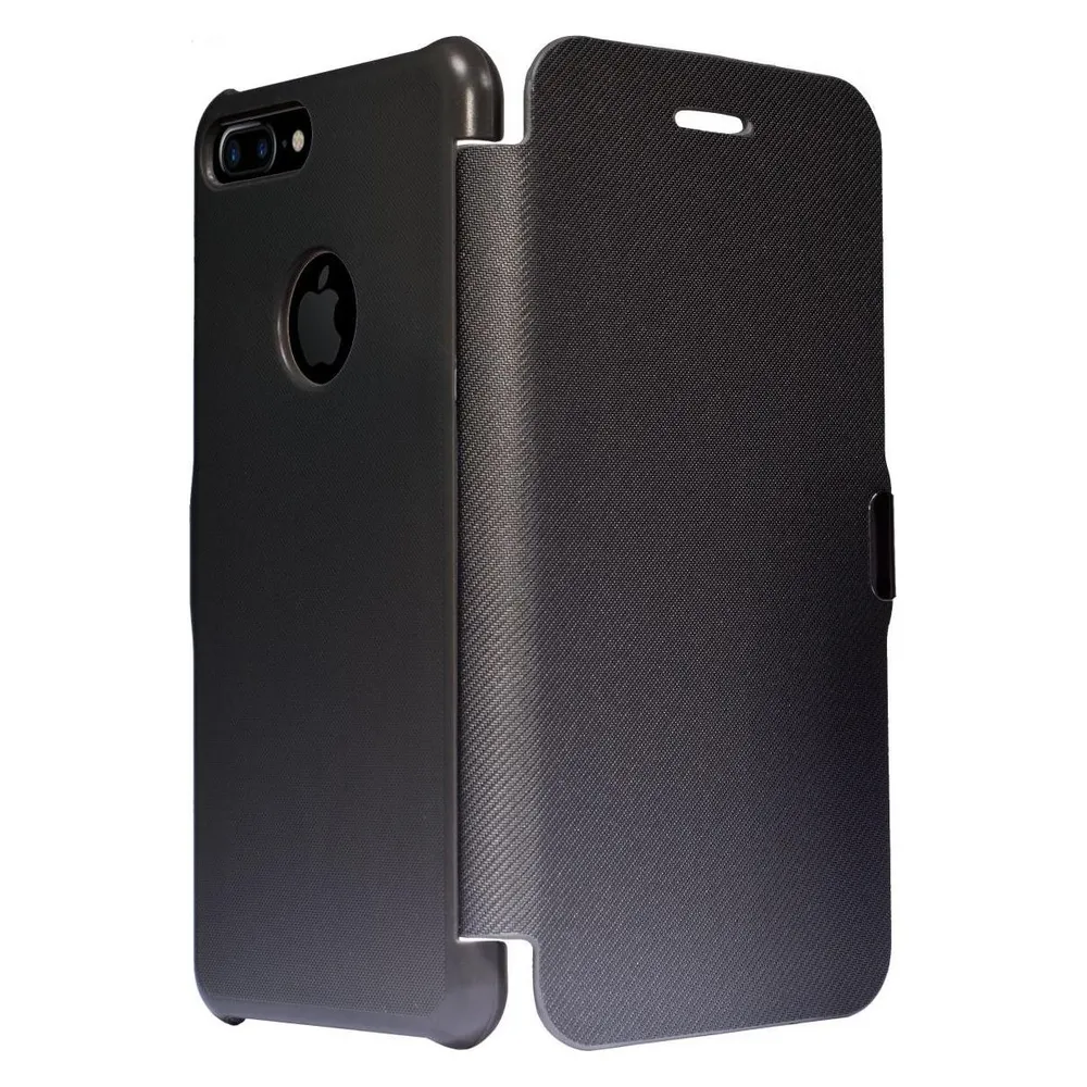 König Design Flip Cover Schutzhülle Slim Case Handyhülle Bookstyle für Apple iPhone 7 Plus Grau