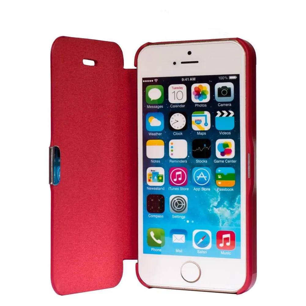 König Design Flip Cover Schutzhülle Slim Case Handyhülle Bookstyle für Apple iPhone 5 / 5s / SE Rot
