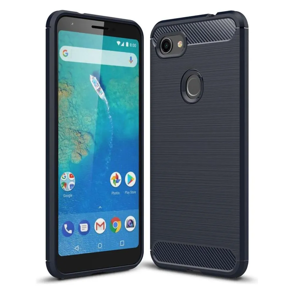 König Design Google Pixel 3a XL Hülle Case Handy Cover Schutz Tasche Schutzhülle Carbon Blau