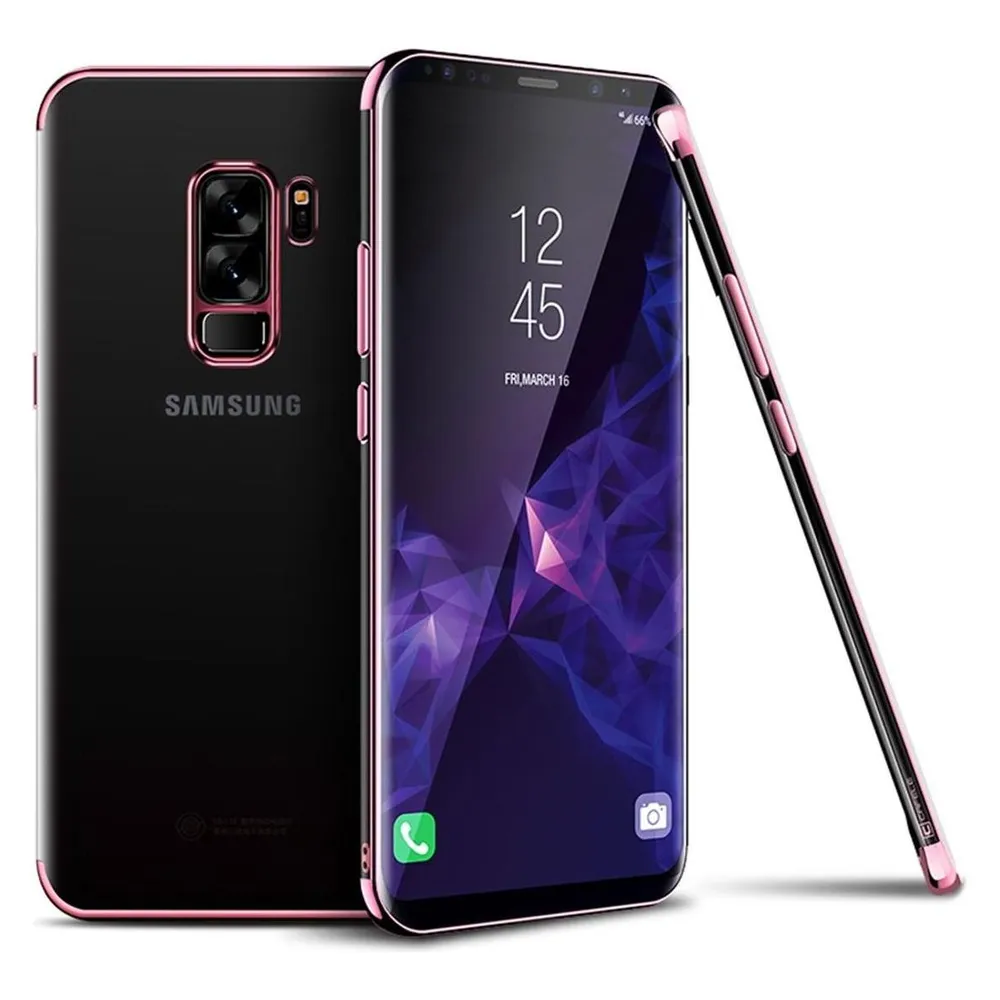 König Design Handy Hülle Case für Samsung Galaxy S9 Plus Durchsichtig Transparent Rose Pink