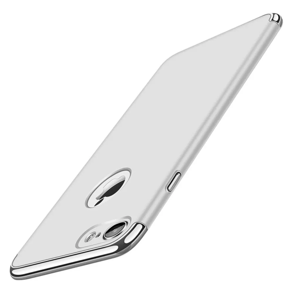 König Design Handy Hülle Schutz Case für Apple iPhone 7 Bumper 3 in 1 Cover Chrom Etui Silber