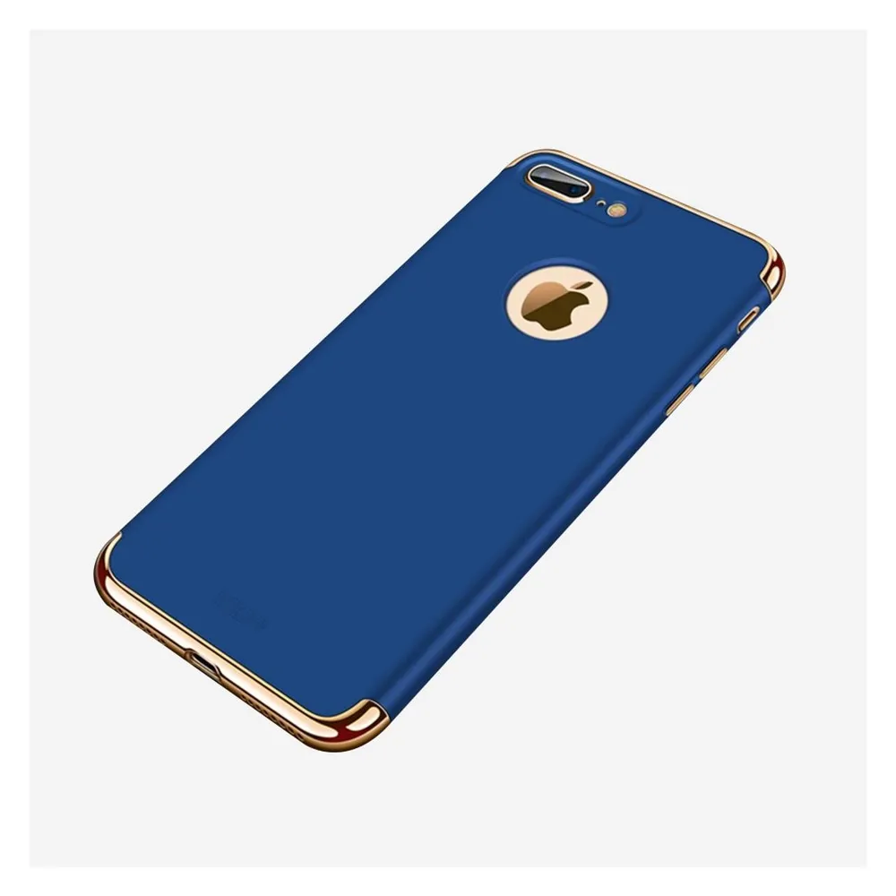 König Design Handy Hülle Schutz Case für Apple iPhone 8 Plus Bumper 3 in 1 Cover Chrom Blau