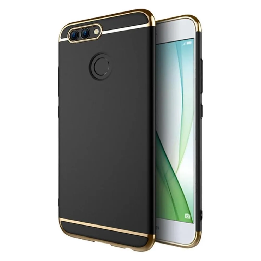 König Design Handy Hülle Schutz Case für Huawei Nova 2 Plus Bumper 3 in 1 Cover Chrom Schwarz