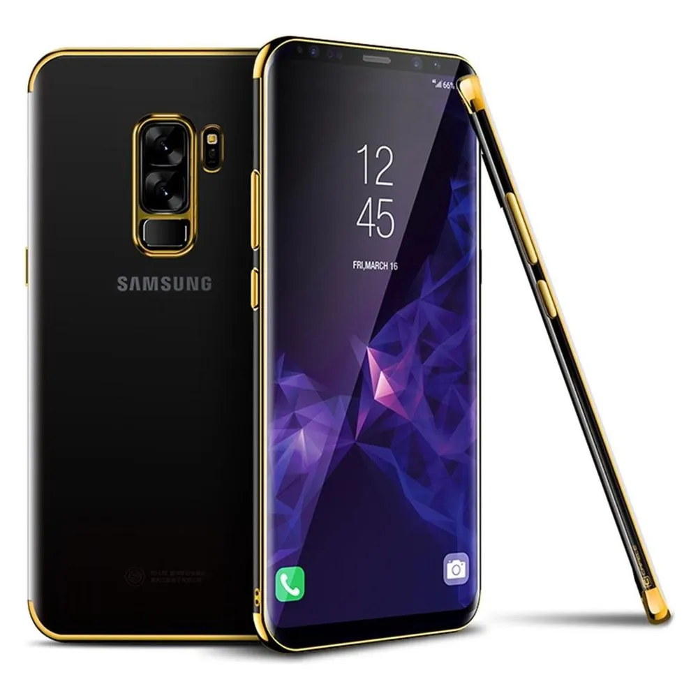 König Design Handy Hülle Schutz Case für Samsung Galaxy S9 Plus Durchsichtig Transparent Gold