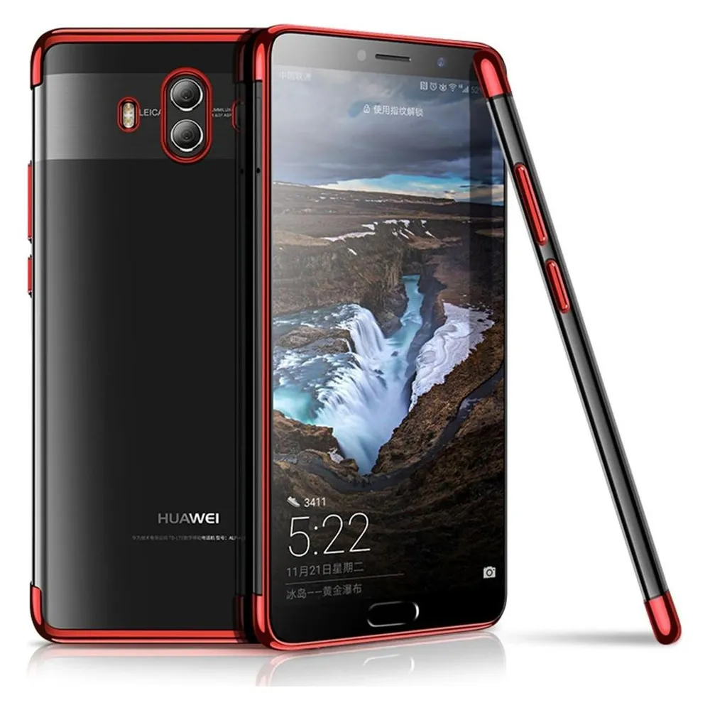 König Design Handy Hülle Schutz Case für Huawei Mate 10 Lite Durchsichtig Transparent Rot Neu