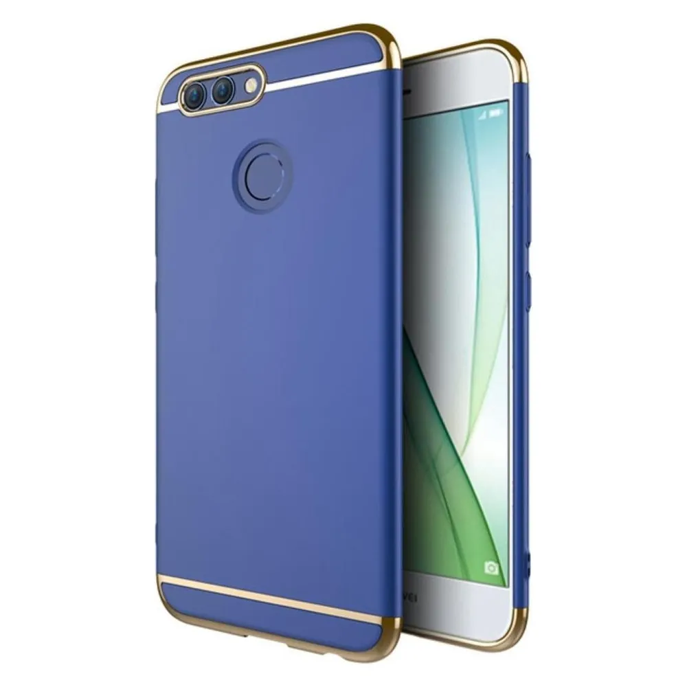 König Design Handy Hülle Schutz Case für Huawei Nova 2 Plus Bumper 3 in 1 Cover Chrom Blau