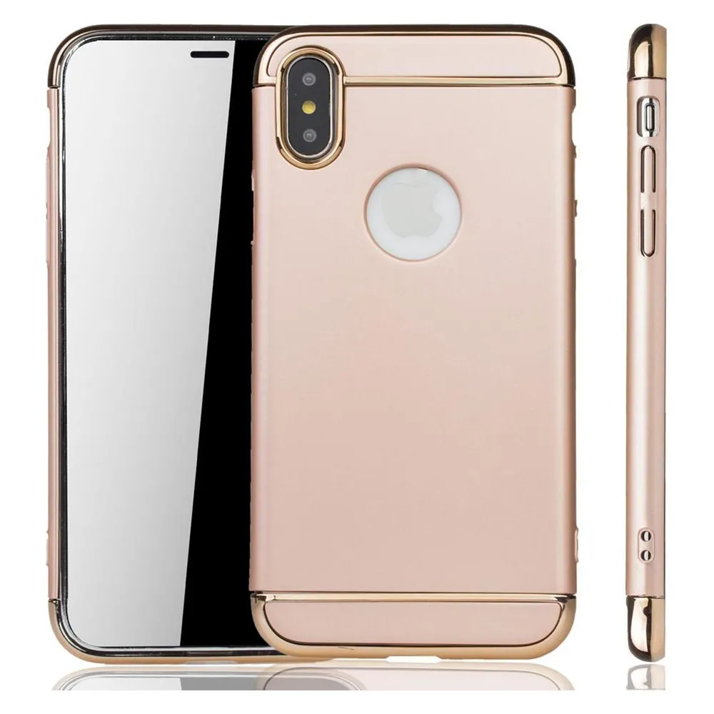 König Design Handy Hülle Schutz Case für Apple iPhone X Bumper 3 in 1 Cover Chrom Etui Gold