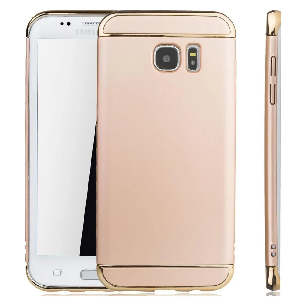 König Design Handy Hülle Schutz Case für Samsung Galaxy S7 Edge Bumper 3 in 1 Cover Gold Neu
