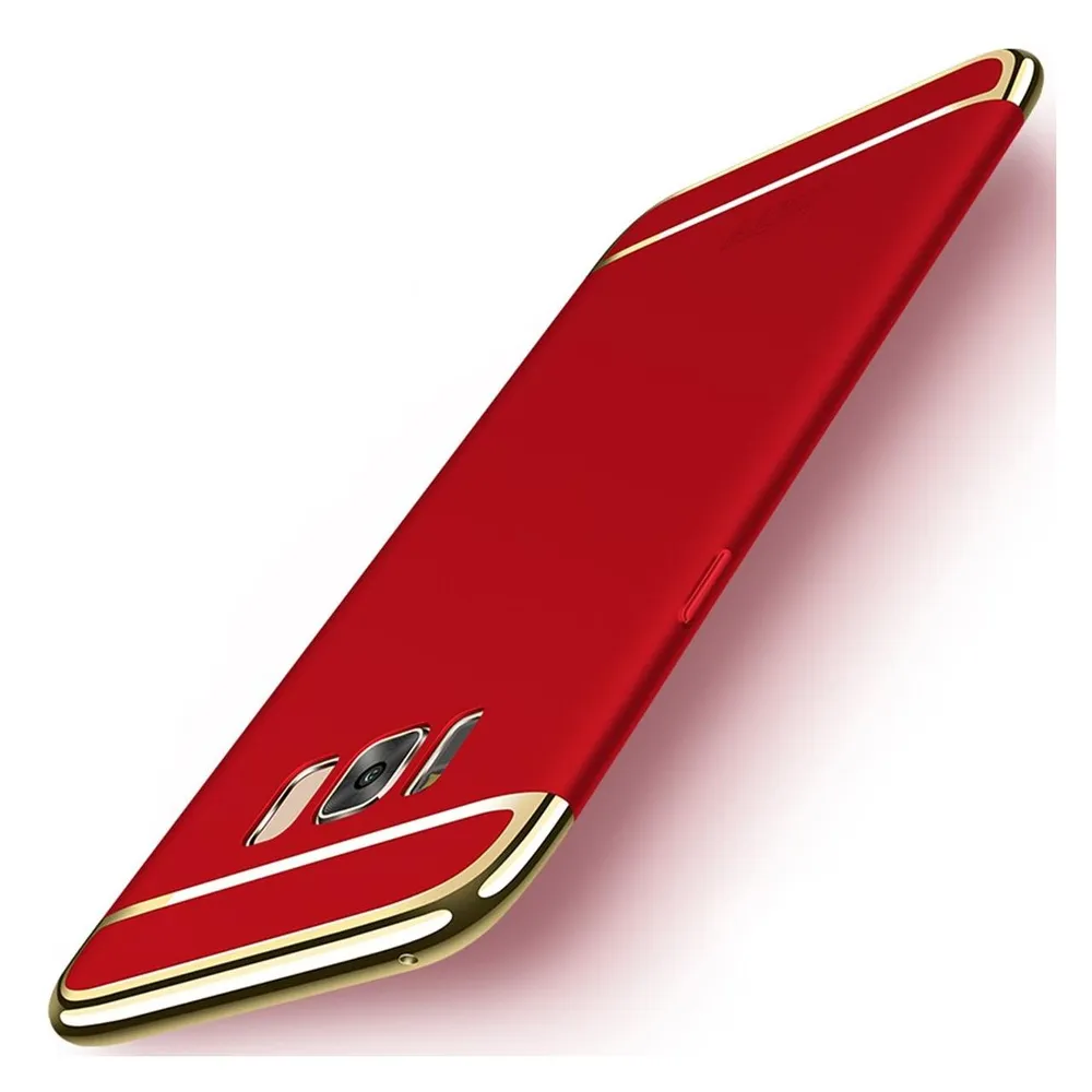 König Design Handy Hülle Schutz Case für Samsung Galaxy S8 Bumper 3 in 1 Cover Chrom Etui Rot