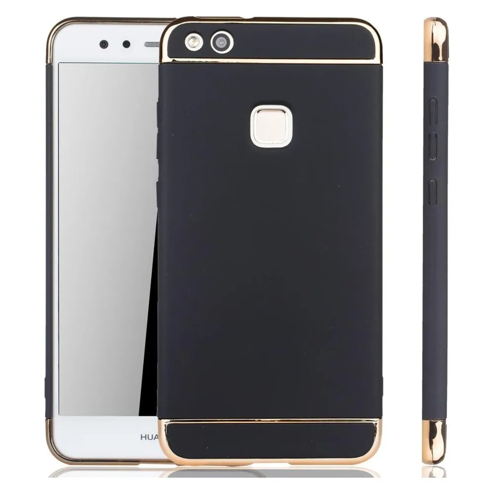 König Design Handy Hülle Schutz Case für Huawei P10 Lite Bumper 3 in 1 Cover Chrom Schwarz