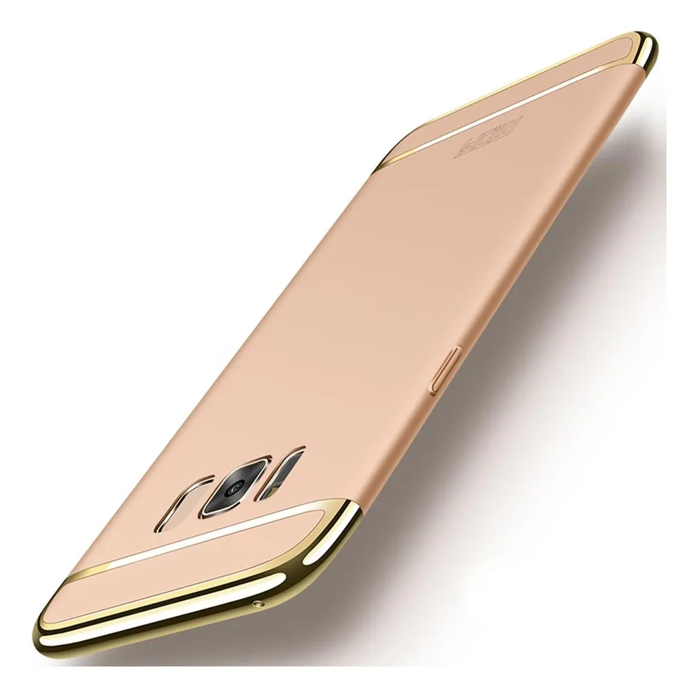 König Design Handy Hülle Schutz Case für Samsung Galaxy S8 Bumper 3 in 1 Cover Chrom Gold Neu