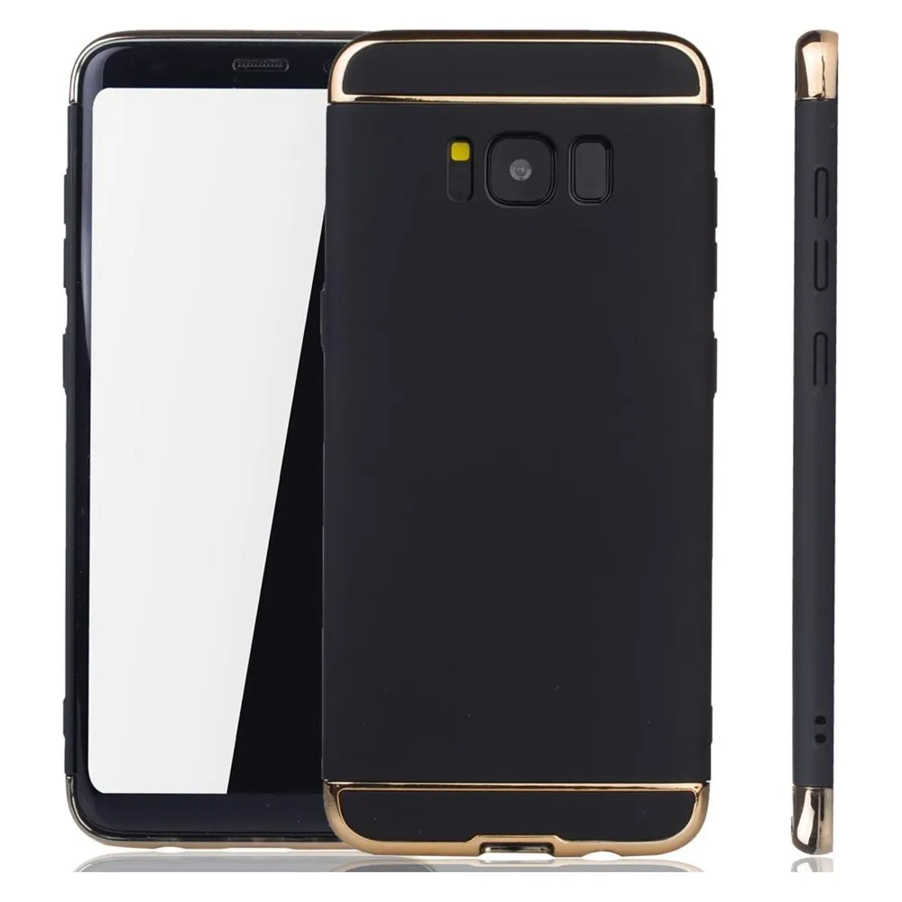 König Design Handy Hülle Schutz Case für Samsung Galaxy S8 Bumper 3 in 1 Cover Chrom Schwarz