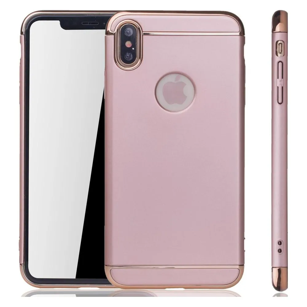 König Design Handy Hülle Schutz Case für Apple iPhone XS Max Bumper 3 in 1 Cover Rose Gold