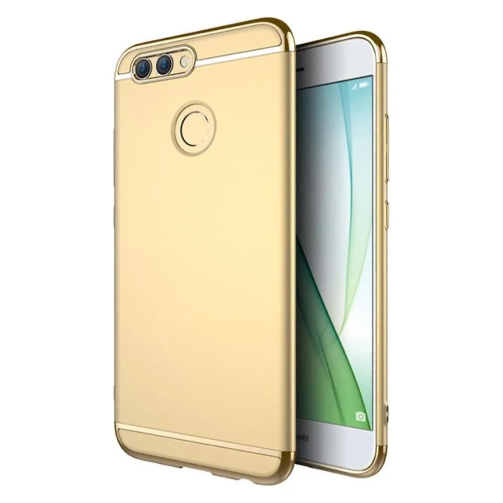 König Design Handy Hülle Schutz Case für Huawei Nova 2 Bumper 3 in 1 Cover Chrom Etui Gold