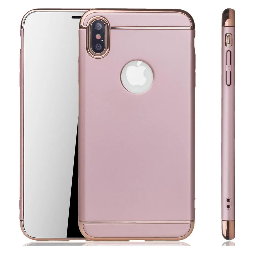 König Design Handy Hülle Schutz Case für Apple iPhone XS Bumper 3 in 1 Cover Rose Gold