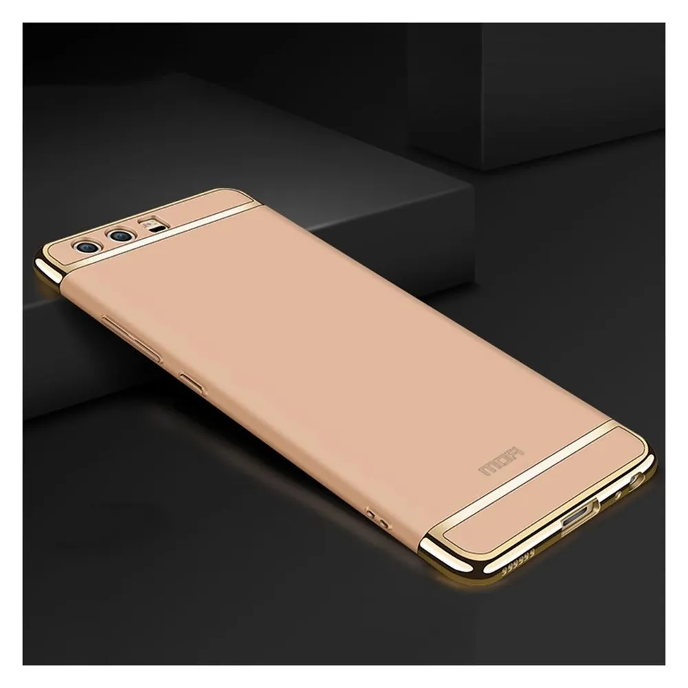 König Design Handy Hülle Schutz Case für Huawei P9 Bumper 3 in 1 Cover Chrom Etui Schale Gold