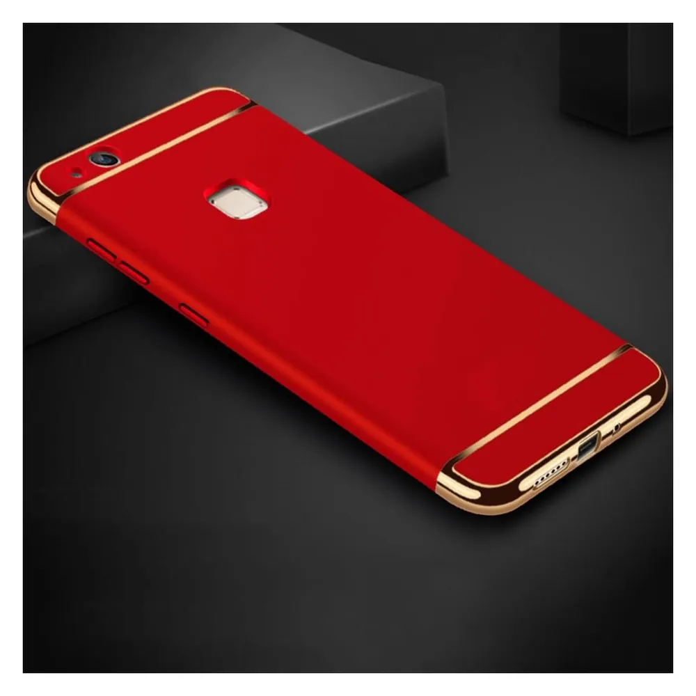 König Design Handy Hülle Schutz Case für Huawei P9 Lite Bumper 3 in 1 Cover Chrom Etui Rot