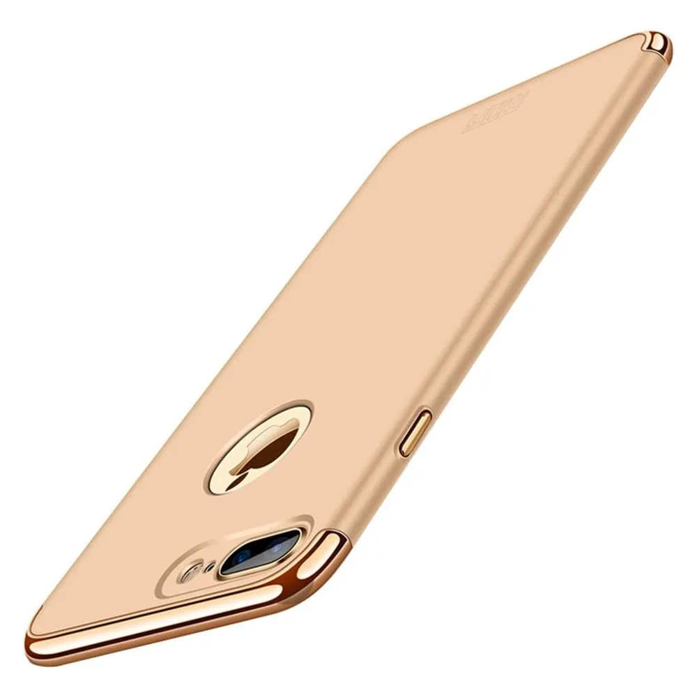 König Design Handy Hülle Schutz Case für Apple iPhone 8 Plus Bumper 3 in 1 Cover Chrom Gold