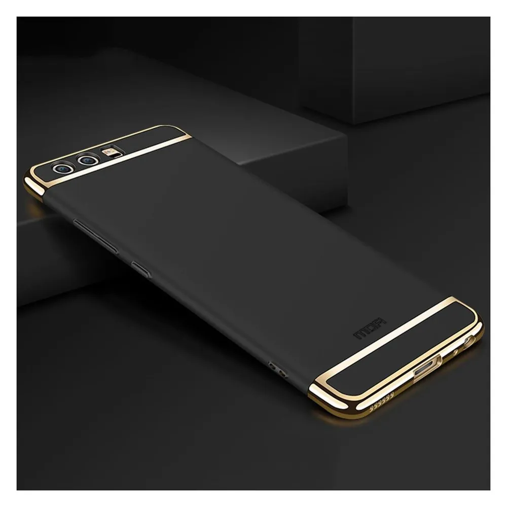 König Design Handy Hülle Schutz Case für Huawei P10 Plus Bumper 3 in 1 Cover Chrom Schwarz