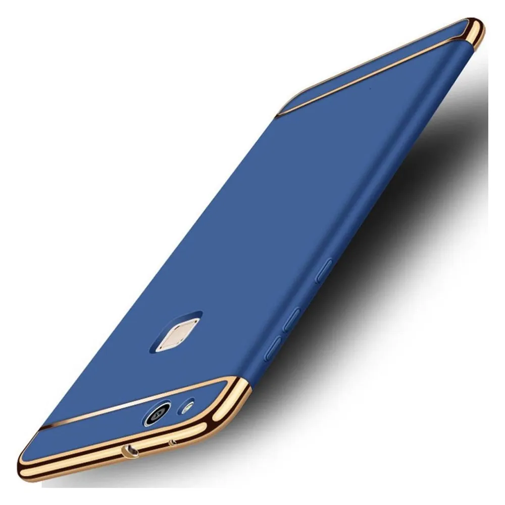 König Design Handy Hülle Schutz Case für Huawei P9 Lite Bumper 3 in 1 Cover Chrom Etui Blau