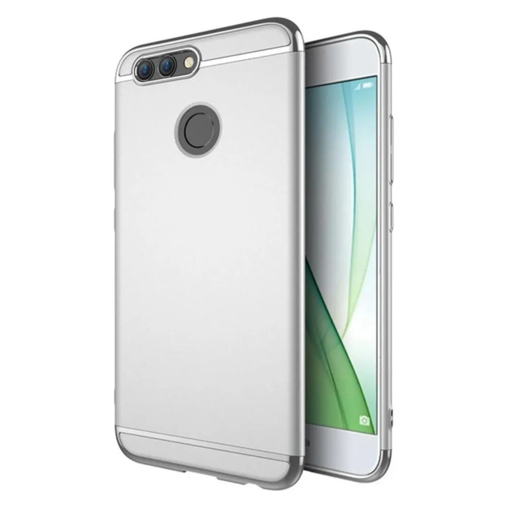 König Design Handy Hülle Schutz Case für Huawei Nova 2 Bumper 3 in 1 Cover Chrom Etui Silber