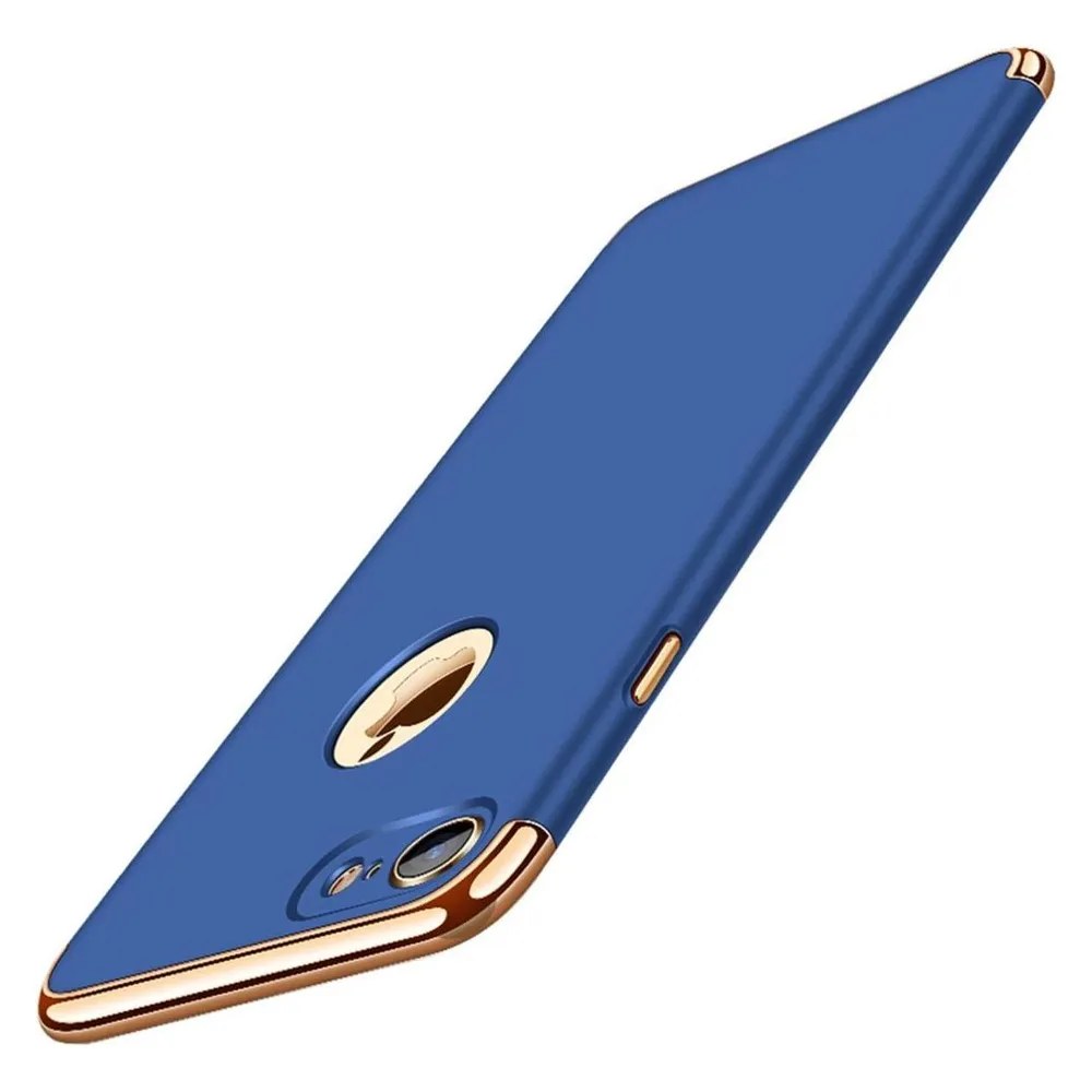 König Design Handy Hülle Schutz Case für Apple iPhone 7 Bumper 3 in 1 Cover Chrom Etui Blau