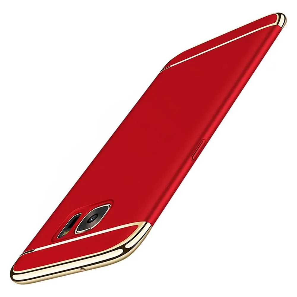 König Design Handy Hülle Schutz Case für Samsung Galaxy S7 Bumper 3 in 1 Cover Chrom Etui Rot