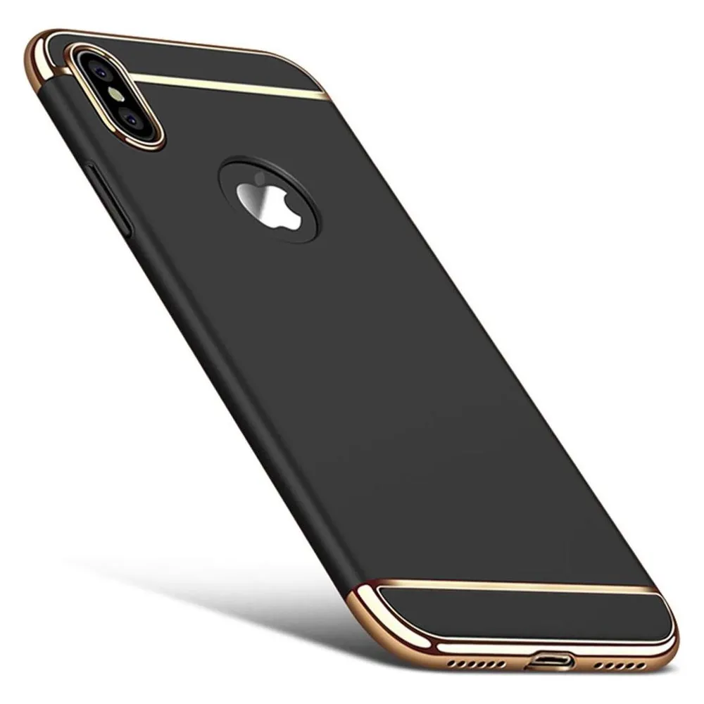 König Design Handy Hülle Schutz Case für Apple iPhone X Bumper 3 in 1 Cover Chrom Schwarz Neu