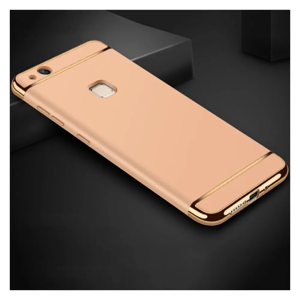 König Design Handy Hülle Schutz Case für Huawei P10 Lite Bumper 3 in 1 Cover Chrom Etui Gold