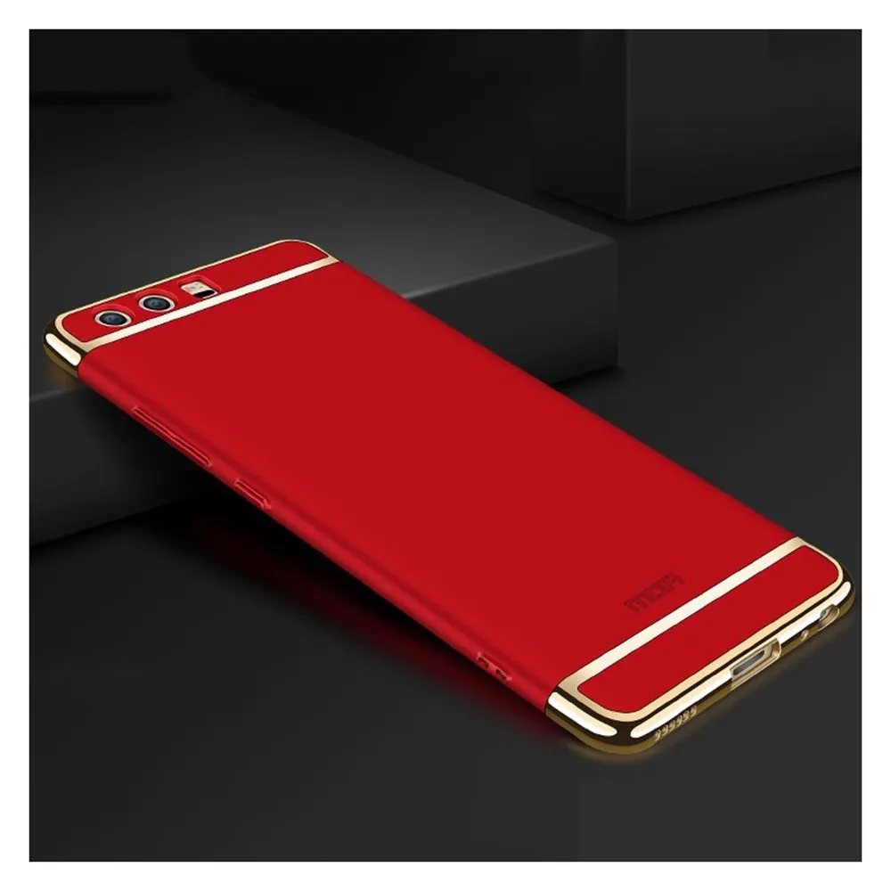 König Design Handy Hülle Schutz Case für Huawei P9 Bumper 3 in 1 Cover Chrom Etui Schale Rot
