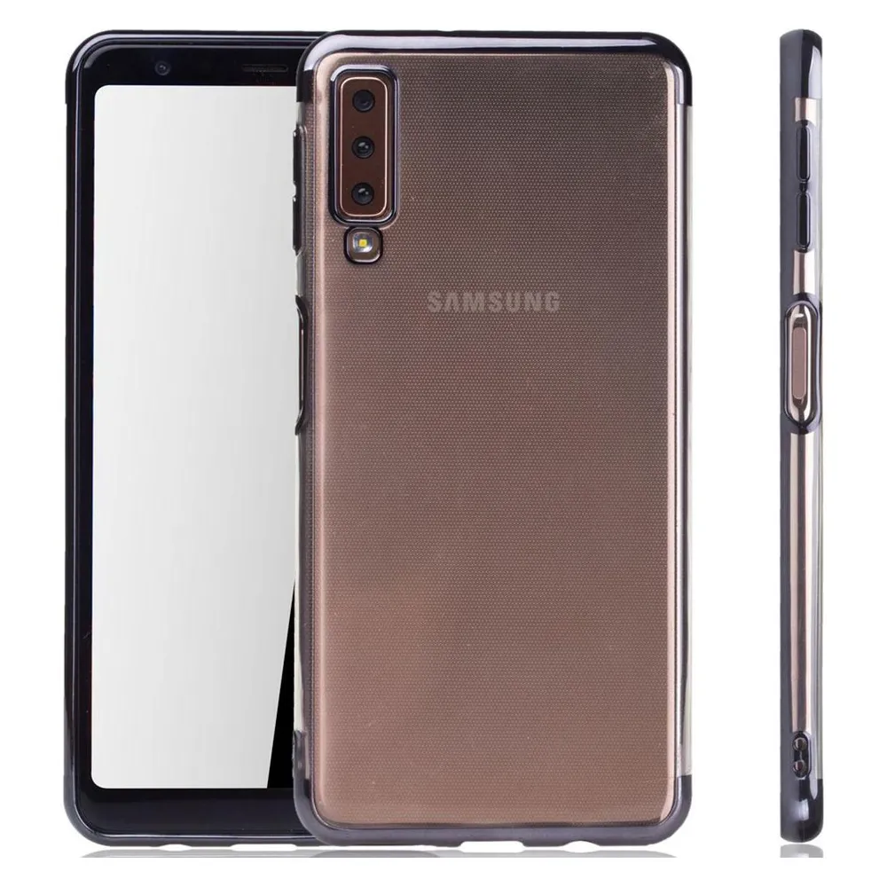König Design Handy Hülle Schutz Case für Samsung Galaxy A7 2018 Durchsichtig Bumper Schwarz (Samsung Galaxy A7 (2018))