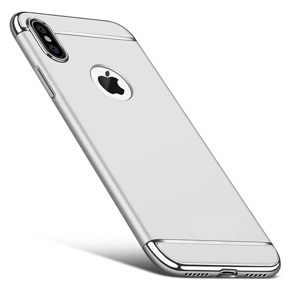 König Design Handy Hülle Schutz Case für Apple iPhone X Bumper 3 in 1 Cover Chrom Etui Silber