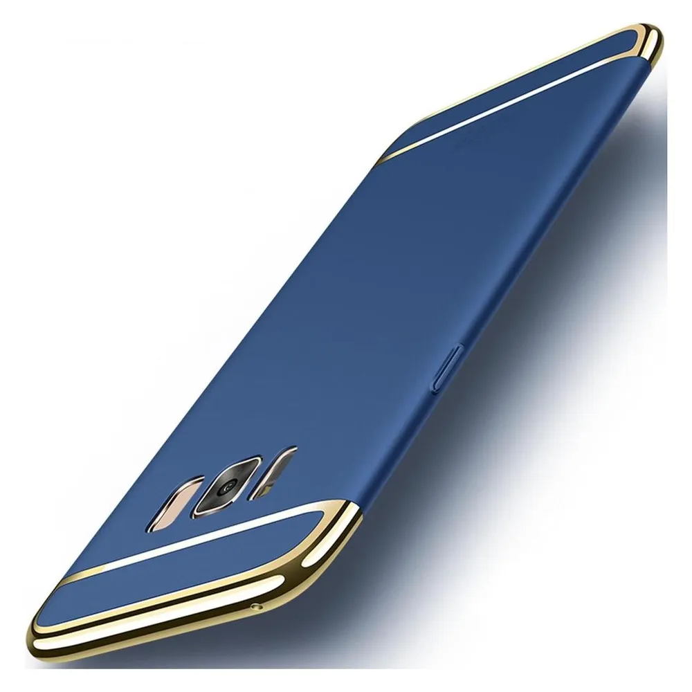 König Design Handy Hülle Schutz Case für Samsung Galaxy S8 Bumper 3 in 1 Cover Chrom Blau Neu