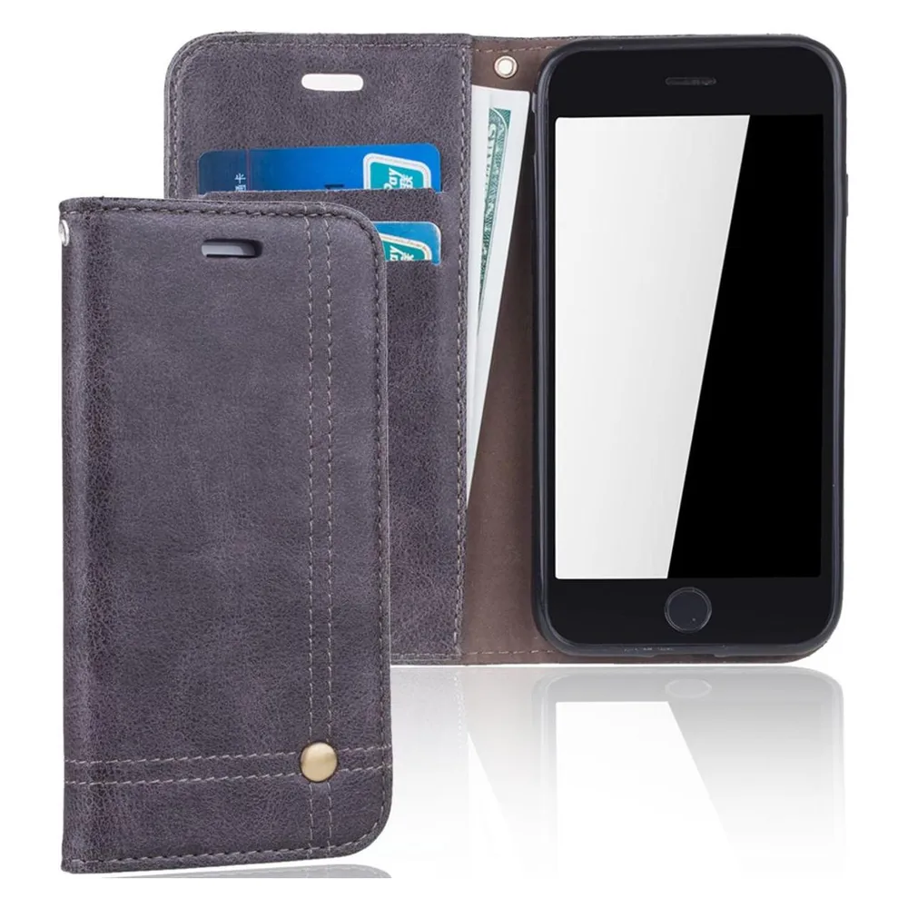 König Design Handy Tasche Apple iPhone 6 / 6s Flip Cover Case Schutz Hülle Wallet Schale Grau