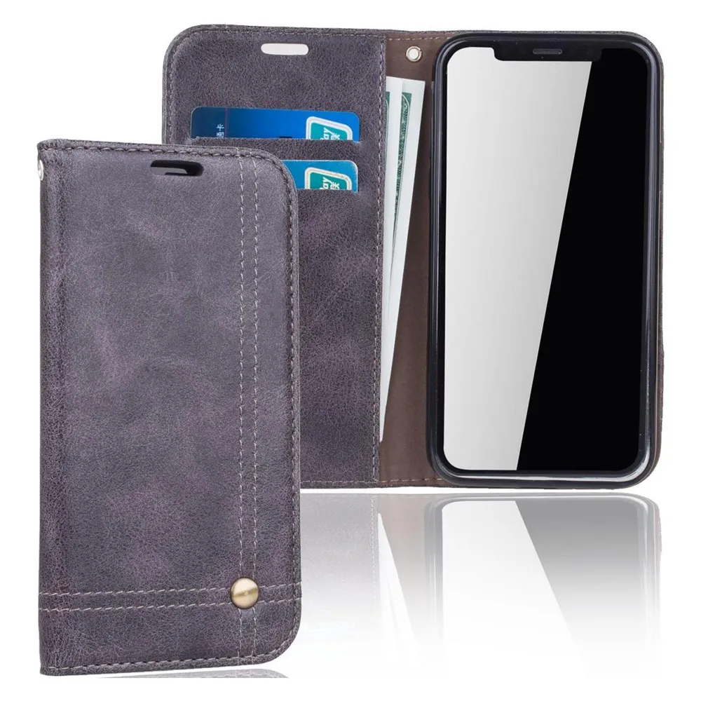 König Design Handy Tasche Apple iPhone X / 10 Flip Cover Case Schutz Hülle Wallet Schale Grau