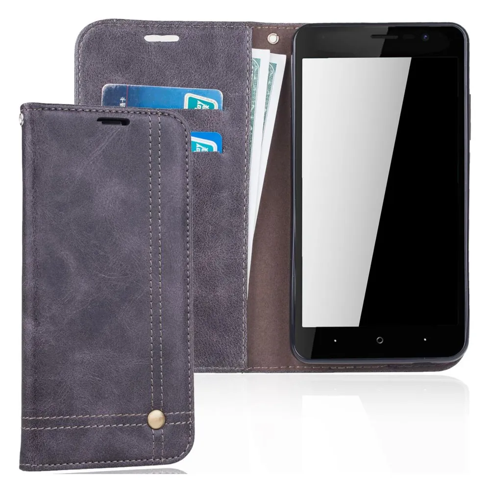 König Design Handy Tasche Wiko Lenny 4 Flip Cover Case Schutz Hülle Wallet Schale Etuis Grau