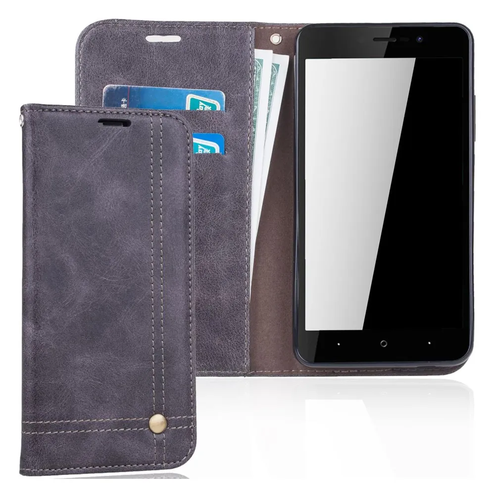 König Design Handy Tasche Wiko Lenny 4 Plus Flip Cover Case Schutz Hülle Wallet Schale Grau