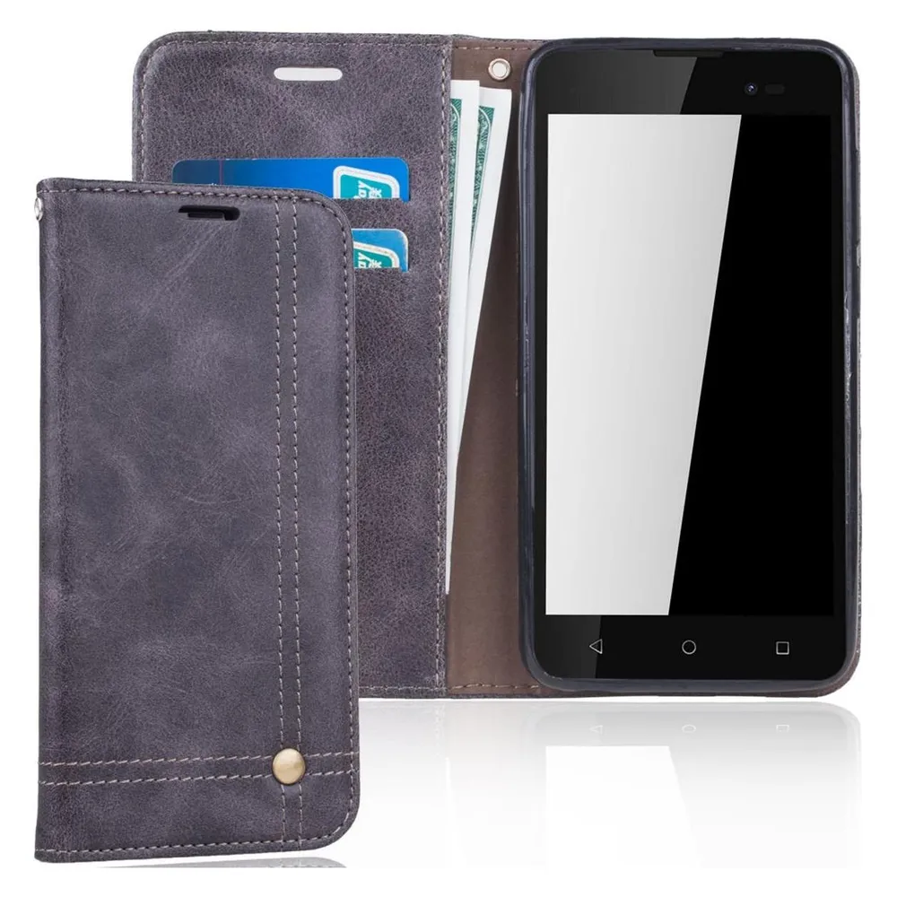 König Design Handy Tasche Wiko Sunny 2 Plus Flip Cover Case Schutz Hülle Wallet Schale Grau