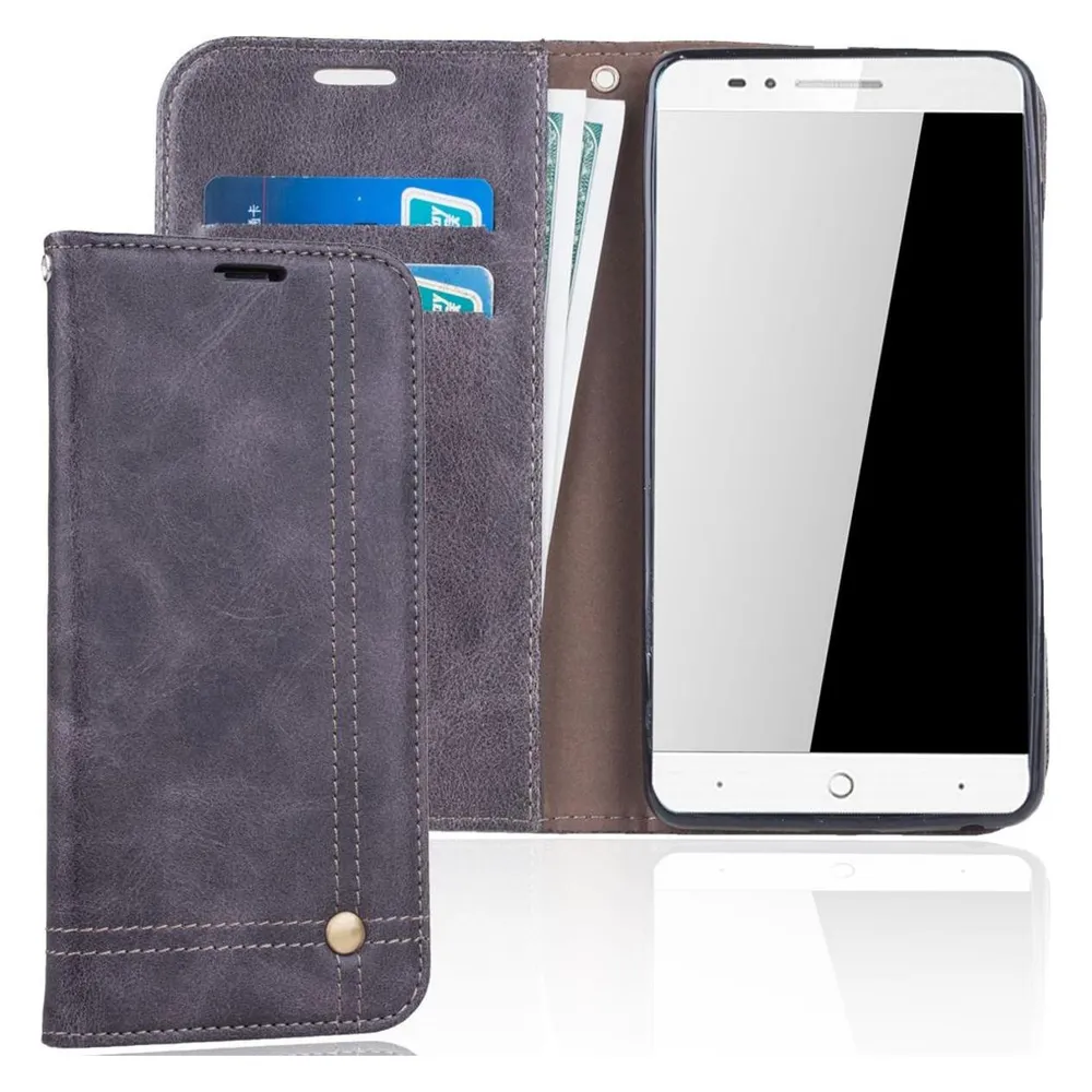 König Design Handy Tasche ZTE Blade L7 Flip Cover Case Schutz Hülle Wallet Schale Etuis Grau
