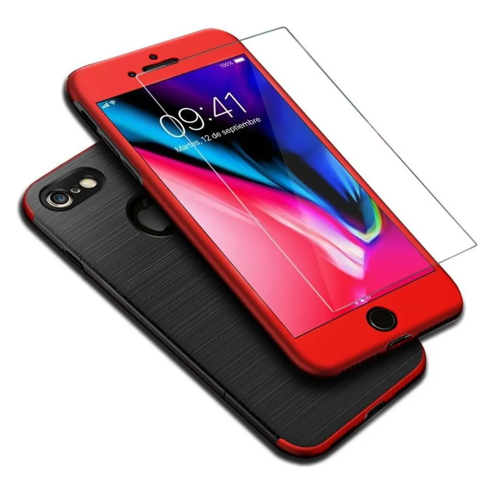 König Design Handyhülle Apple iPhone 6 Plus / 6s Plus Full Cover Carbon Case Schutz Etuis Rot